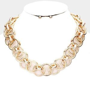 Metal Open Circle Link Gold Necklace Set